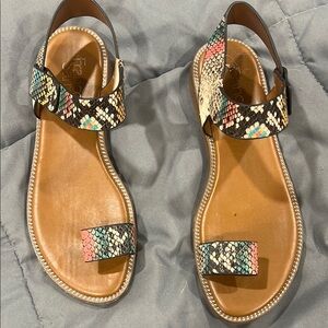 Franco Sarto Black and Brown Sandals with Ankle Strap